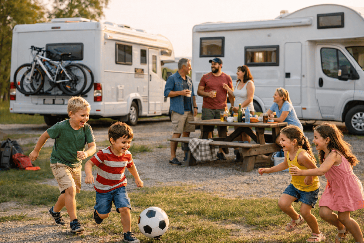 Famiglia di camperisti felice